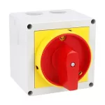 7GN3210P25 Łącznik krzywkowy serii 7GN, rozłącznik, 3 pola, 32A, w obudowie 90x90mm i żółto/czerwonym pokrętłem