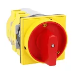 7GN12510U65 Łącznik krzywkowy serii 7GN, rozłącznik, 3 pola, 125A, do montażu tablicowego, z żółto/czerwonym pokrętłem blokowanym w pozycji 0, osłonami zacisków i tabliczką 90x90mm