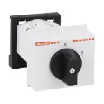 GF2010O48 Łącznik krzywkowy serii GF, rozłącznik, 3 pola, 20A, wykonanie modułowe do montażu na szynie DIN 35mm, z czarnym pokrętłem i tabliczką 45x54mm