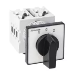 GX2026U Łącznik krzywkowy serii GX, przełącznik zmiany kierunku obrotów silnika 3 fazowego, z powrotem do pozycji 0, 20A, do montażu tablicowego, z czarnym pokrętłem i tabliczką 48x48mm