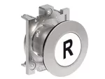 LPFB1178 Metalowy przycisk płaski Ø30mm serii Platinum, kryty, samoczynny powrót, z symbolem, R / Biały