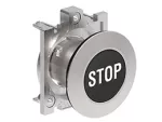 LPFB1132 Metalowy przycisk płaski Ø30mm serii Platinum, kryty, samoczynny powrót, z symbolem, STOP / Czarny