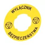 LPXAU122 Plastikowy dysk do przycisków grzybkowych, zewnętrzne fi 60mm, WYŁĄCZNIK BEZPIECZEŃSTWA