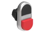 LPCBL7212 Plastikowy przycisk Ø22mm serii Platinum, dwuklawiszowy, samoczynny powrót, 1 kryty, 1 wystający i biały podświetlany dyfuzor. Czarny - Czerwony