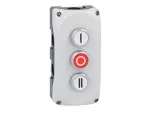 LPZP3B8904 Szara obudowa LPZP3A8 z białym przyciskiem krytym LPCB1118 "I" i zestykiem 1NO, czerwonym przyciskiem krytym LPCB1104 "O" i zestykiem 1NC oraz białym przyciskiem krytym LPCB1128 "II" i zestykiem 1NO