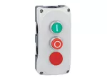 LPZP3B8901 Szara obudowa LPZP3A8 z zielonym przyciskiem krytym LPCB1113 "I" i zestykiem 1NO, czerwonym przyciskiem wystającym LPCB2104 "O" i zestykiem 1NC oraz czerwoną lampką 24V