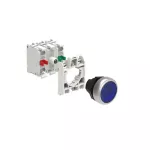 LPCBL106K11PB6 ZESTAW: Przycisk plastikowy podświetlany, samoczynny powrót, kryty, niebieski. Adapter montażowy. Zestyki 1NO+1NC, zaciski śrubowe. Lampka LED, światło ciągłe, zasilanie 12...30VAC/DC.