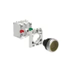 LPCBL105K11PB5 ZESTAW: Przycisk plastikowy podświetlany, samoczynny powrót, kryty, żółty. Adapter montażowy. Zestyki 1NO+1NC, zaciski śrubowe. Lampka LED, światło ciągłe, zasilanie 12...30VAC/DC.