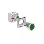 LPSBL103K11PM3 ZESTAW: Przycisk metalowy podświetlany, samoczynny powrót, kryty, zielony. Adapter montażowy. Zestyki 1NO+1NC, zaciski śrubowe. Lampka LED, światło ciągłe, zasilanie 185...265VAC.