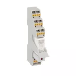 HRA302CD024K5 Zestaw złożony z przekaźnika miniaturowego, 24VDC, 8A, styki 2C/O. Gniazdo z zaciskami sprężynowymi, obejmą wyrzutnikowa i filtrem przeciwzakłóceniowym