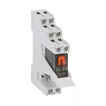 HRA502CA230K4 Zestaw złożony z przekaźnika miniaturowego ze wskaźnikiem LED i przyciskiem mechanicznym, 230VAC, 8A, styki 2C/O. Gniazdo z zaciskami śrubowymi i obejmą wyrzutnikową