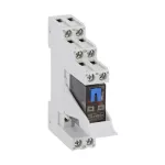 HRA502CD024K4 Zestaw złożony z przekaźnika miniaturowego ze wskaźnikiem LED i przyciskiem mechanicznym, 24VDC, 8A, styki 2C/O. Gniazdo z zaciskami śrubowymi i obejmą wyrzutnikową