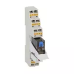 HRA502CD024K5 Zestaw złożony z przekaźnika miniaturowego ze wskaźnikiem LED i przyciskiem mechanicznym, 24VDC, 8A, styki 2C/O. Gniazdo z zaciskami sprężynowymi, obejmą wyrzutnikowa i filtrem przeciwzakłóceniowym