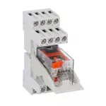 HRA604CA230K4 Zestaw złożony z przekaźnika miniaturowego ze wskaźnikiem LED i przyciskiem mechanicznym, 230VAC, 5A, styki 4 C/O. Gniazdo z zaciskami śrubowymi i obejmą wyrzutnikową