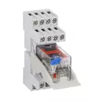 HRA604CD024K4 Zestaw złożony z przekaźnika miniaturowego ze wskaźnikiem LED i przyciskiem mechanicznym, 24VDC, 5A, styki 4 C/O. Gniazdo z zaciskami śrubowymi i obejmą wyrzutnikową