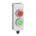 LP4P2B8903 Kaseta sterownicza do montażu na płycie lub prowadnicy 40mm, z czerwonym podświetlanym wystającym przyciskiem z symbolem "O" z samoczynnym powrotem, 5...35VAC/DC, ze stykiem 1NC i zielonym podświetlanym płaskim przyciskiem z symbolem "I" z samo