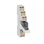 HRA502CD024K3 Zestaw złożony z przekaźnika miniaturowego ze wskaźnikiem LED i przyciskiem mechanicznym, 24VDC, 8A, styki 2 C/O. Gniazdo z zaciskami sprężynowymi i obejmą.
