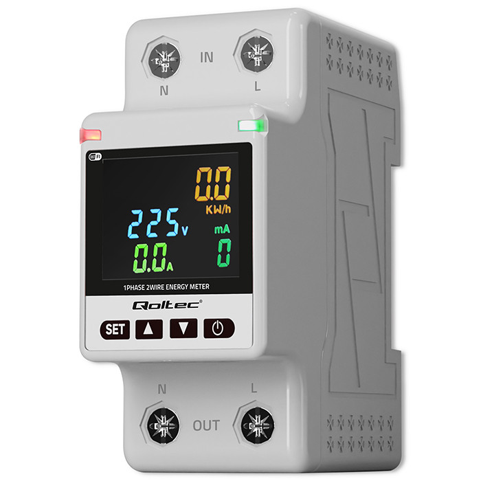 Qoltec Jednofazowy elektroniczny licznik watomierz | miernik zużycia energii | DIN35 | Zdalne sterowanie | Historia pomiaru | Wi-fi | TUYA | Smart life