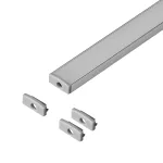 Zestaw: profil aluminiowy do taśm LED, 2000 x 16,1 x 6,05 mm, natynkowy, srebrny, klosz mleczny, 4 zaślepki