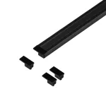 Zestaw: profil aluminiowy do taśm LED, 2000 x 12,8 x 9 mm, podtynkowy, czarny, klosz czarny, 4 zaślepki