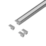 Zestaw: profil aluminiowy do taśm LED, 2000 x 12,8 x 9 mm, podtynkowy, srebrny, klosz mrożony, 4 zaślepki