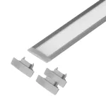 Zestaw: profil aluminiowy do taśm LED, 2000 x 24,5 x 6,05 mm, podtynkowy, srebrny, klosz mleczny, 4 zaślepki