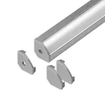 Zestaw: profil aluminiowy do taśm LED, 2000 x 18 x 18 mm, narożny, srebrny, klosz mleczny, 4 zaślepki