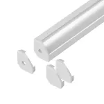 Zestaw: profil aluminiowy do taśm LED, 2000 x 18 x 18 mm, narożny, biały, klosz mrożony, 4 zaślepki