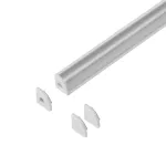 Zestaw: profil aluminiowy do taśm LED, 2000 x 10 x 10 mm, narożny, biały, klosz mrożony, 4 zaślepki