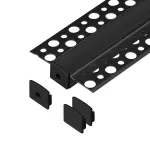 Zestaw: profil aluminiowy do taśm LED, 2000 x 55 x 13 mm, podtynkowy, czarny, klosz czarny, 4 zaślepki