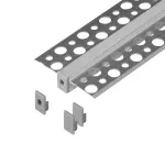 Zestaw: profil aluminiowy do taśm LED, 2000 x 47,7 x 11,9 mm, podtynkowy, srebrny, klosz mleczny, 4 zaślepki
