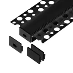 Zestaw: profil aluminiowy do taśm LED, 2000 x 55,8 x 12,5 mm, podtynkowy, czarny, klosz czarny, 4 zaślepki