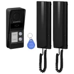 ATIN MULTI, zestaw domofonowy dwurodzinny, 2-żyłowy, z czytnikiem breloków, czarny