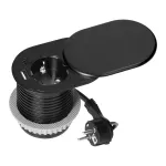 Gniazdo meblowe Ø6cm, wpuszczane w blat z przesuwną pokrywką, ładowarką USB i przewodem 1,9m, 1x2P+Z (Schuko), 2xUSB (typ A+C; PD20W), czarne