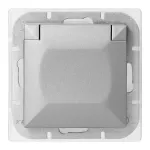 Gniazdo pojedyncze p/t 2P+Z bryzgoszczelne z klapką Pearl, 16A, 250V, PT-16PH, srebrny