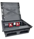 Puszka podłogowa 18-modułowa do montażu osprzętu 22,5x45 (45x45), w komplecie puszka z ramką oraz obudowa do podłóg technicznych