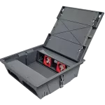 Puszka podłogowa 18-modułowa do montażu osprzętu 22,5x45 (45x45), w komplecie puszka z ramką oraz obudowa do podłóg technicznych