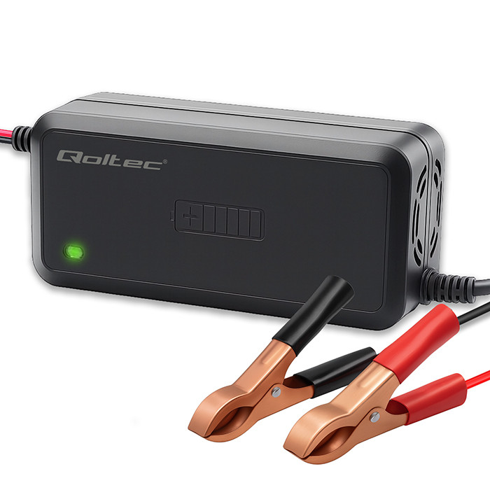 Qoltec Inteligentna mikroprocesorowa ładowarka 12V | 5A | Prostownik  do akumulatora AGM GEL SLA | 6 - stopniowe ładowanie