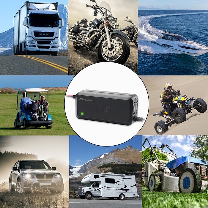 Qoltec Inteligentna mikroprocesorowa ładowarka 12V | 5A | Prostownik  do akumulatora AGM GEL SLA | 6 - stopniowe ładowanie