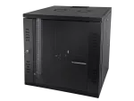 Szafa wisząca 15U, STRONG RACK, 600x450, czarna, drzwi szklane, jednoskrzydłowe, tył osłona pełna, osłony boczne zamykane na klucz, kolor czarny, FLAT PACK ALANTEC
