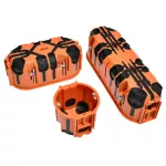 Puszka do pustych ścian ProDuo potrójna, głęboka 60mm, fi68, łączeniowa, z wkrętami, wiatroszczelna, pomarańczowa, IP30