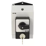 T0-2-1/I1/SVA(S) Rozłączniki panikowe, 3 bieg., 20 A, zamek cylindryczny SVA, tabliczka 0-1, 90 °, bez samopowrotu, P, w obudowie IP65, pokrętło czarne z zamkiem cylindrycznym