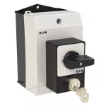 T0-2-1/I1/SVA(S) Rozłączniki panikowe, 3 bieg., 20 A, zamek cylindryczny SVA, tabliczka 0-1, 90 °, bez samopowrotu, P, w obudowie IP65, pokrętło czarne z zamkiem cylindrycznym