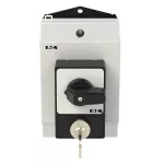 T0-2-1/I1/SVA(S) Rozłączniki panikowe, 3 bieg., 20 A, zamek cylindryczny SVA, tabliczka 0-1, 90 °, bez samopowrotu, P, w obudowie IP65, pokrętło czarne z zamkiem cylindrycznym