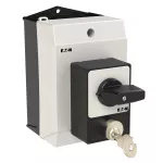 T0-2-1/I1/SVA(S) Rozłączniki panikowe, 3 bieg., 20 A, zamek cylindryczny SVA, tabliczka 0-1, 90 °, bez samopowrotu, P, w obudowie IP65, pokrętło czarne z zamkiem cylindrycznym