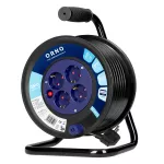 Przedłużacz bębnowy, 4 gniazda 2P+Z, Schuko, kabel PVC H05VV-F 3x1,5mm², długość 25m, termik, przesłony torów prądowych