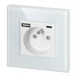 Gniazdo pojedyncze 2P+Z, USB-A + USB-C, PD, max. 20W, biały