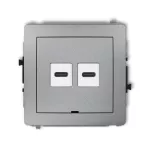 DECO Mechanizm ładowarki USB podwójnej 2xUSB C, 30W max., bez pola opisowego srebrny metalik