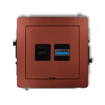 DECO Mechanizm ładowarki USB podwójnej USB C + USB A, 30W max., bez pola opisowego brązowy metalik