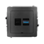 DECO Mechanizm ładowarki USB podwójnej USB C + USB A, 30W max., bez pola opisowego grafitowy